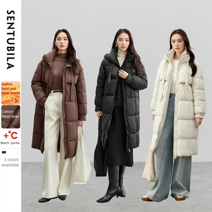 Damen Winter Parka Lang Stehkragen Gesteppt Warm
