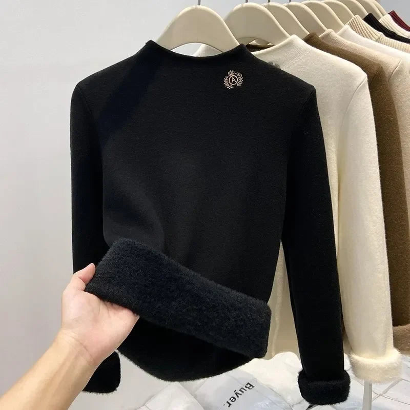 Women's turtleneck sweater with soft lining, warm long-sleeve shirt