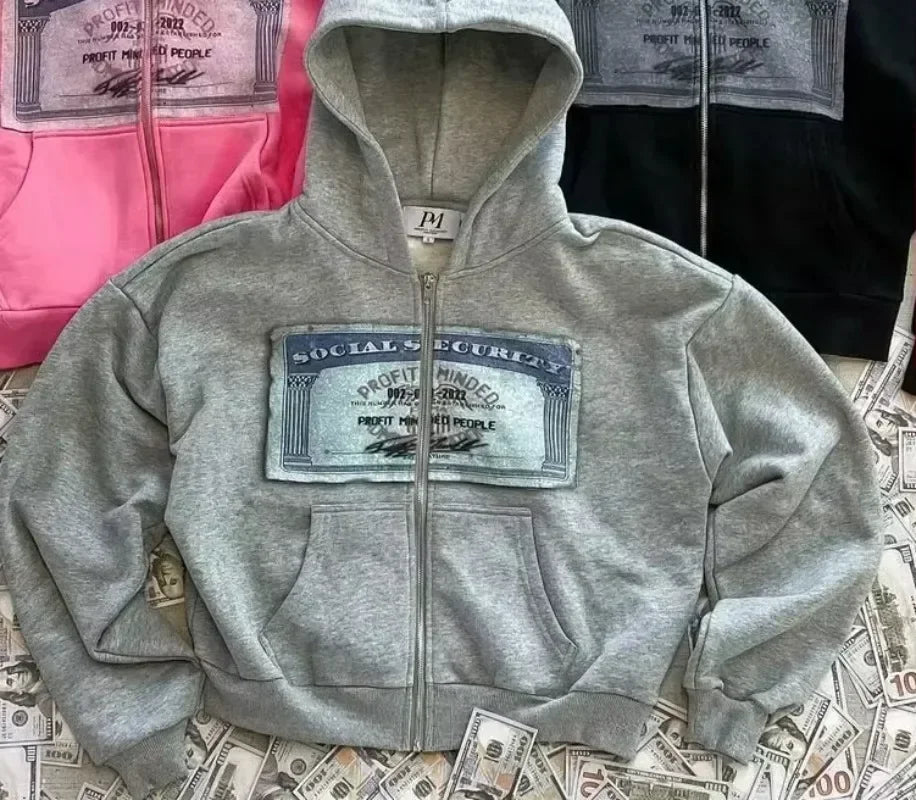 Unisex Zip-Up Hoodie with Hood and Graphic Print