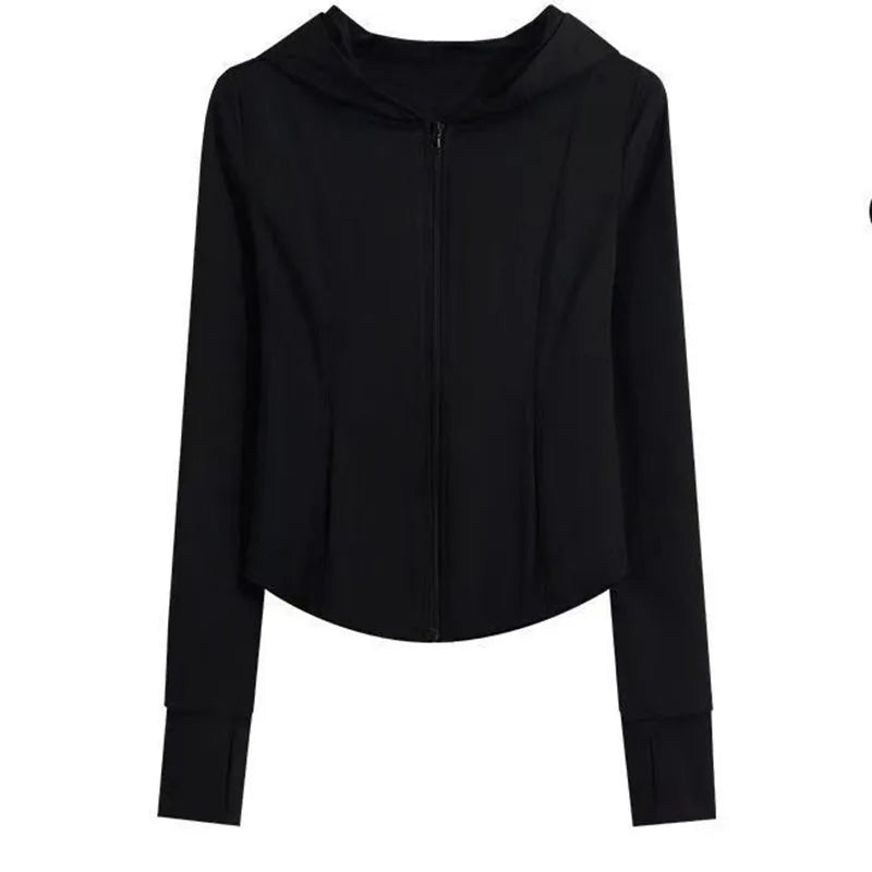 Damen Kapuzenjacke mit Reißverschluss, eng geschnitten, lange Ärmel