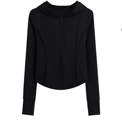 Damen Kapuzenjacke mit Reißverschluss, eng geschnitten, lange Ärmel