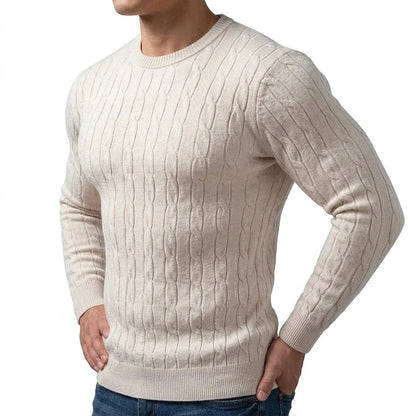 Herren Pullover Rundhals Zopfmuster Langarm Strickpullover