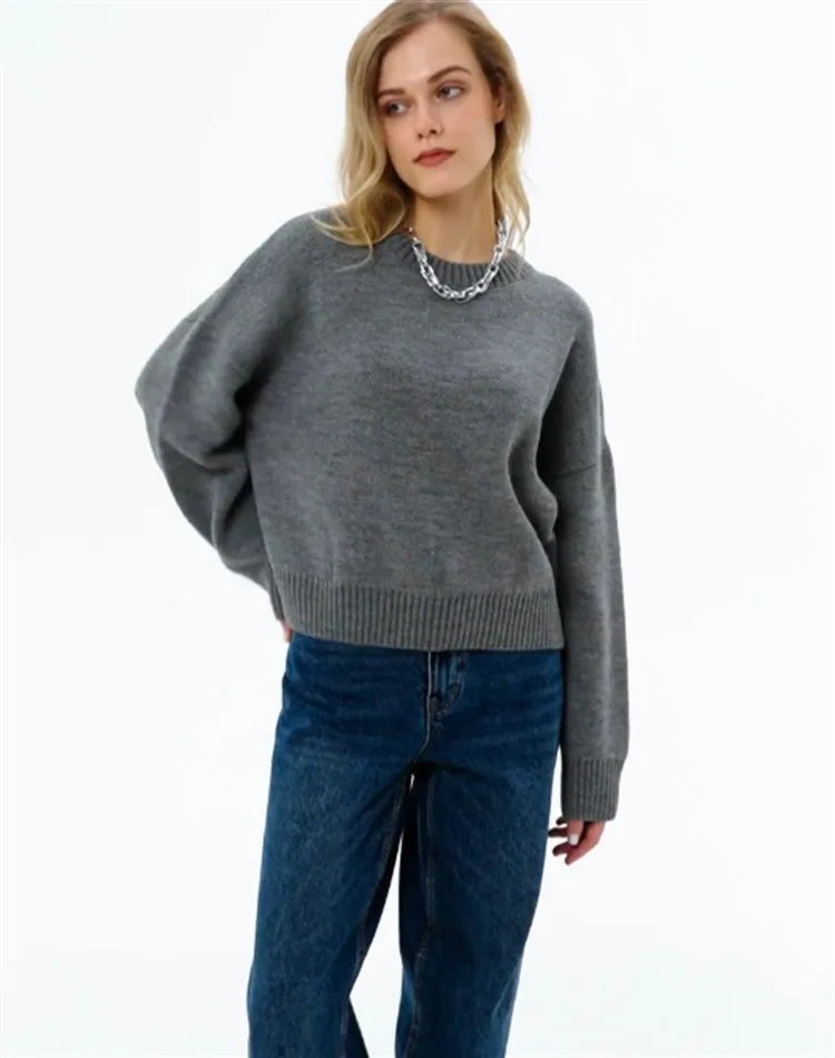 Women's oversized crew-neck long-sleeve knit sweater