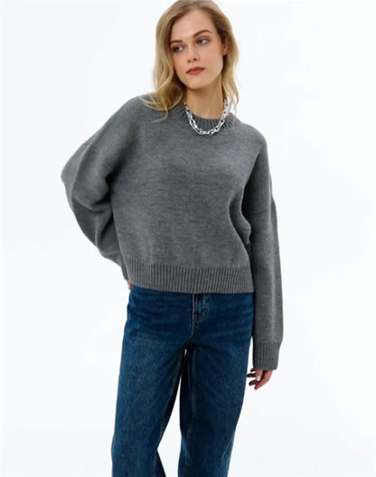 Women's oversized crew-neck long-sleeve knit sweater