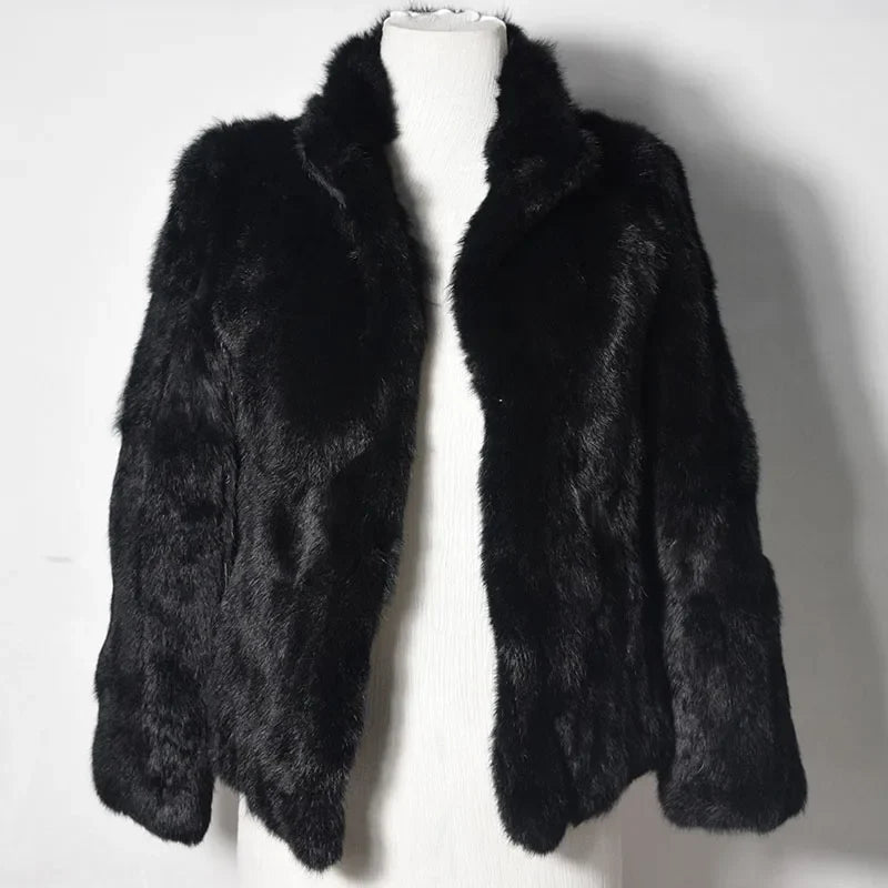 Women's short jacket with stand collar and long sleeves