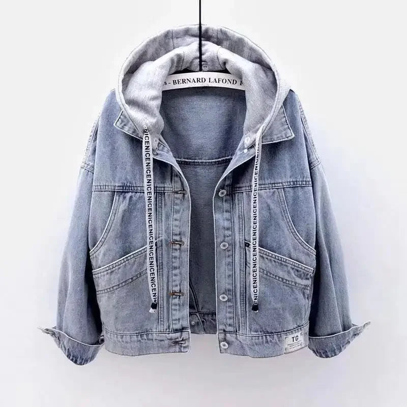 Jeansjacke Hellblau mit Kapuze Damen Oversize