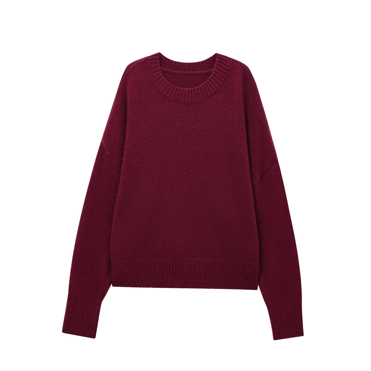 Women's Crew Neck Long-Sleeve Knit Sweater Ribbed Cuffs