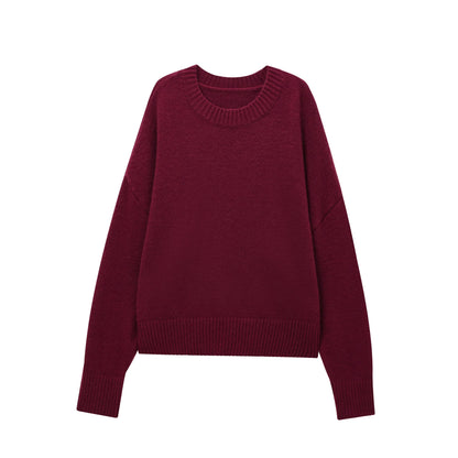 Women's Crew Neck Long-Sleeve Knit Sweater Ribbed Cuffs
