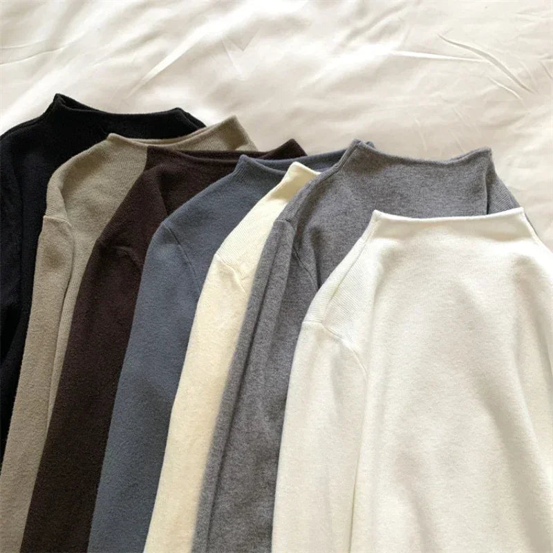 Damen Rollkragenpullover Langarm Feinstrick Weiß