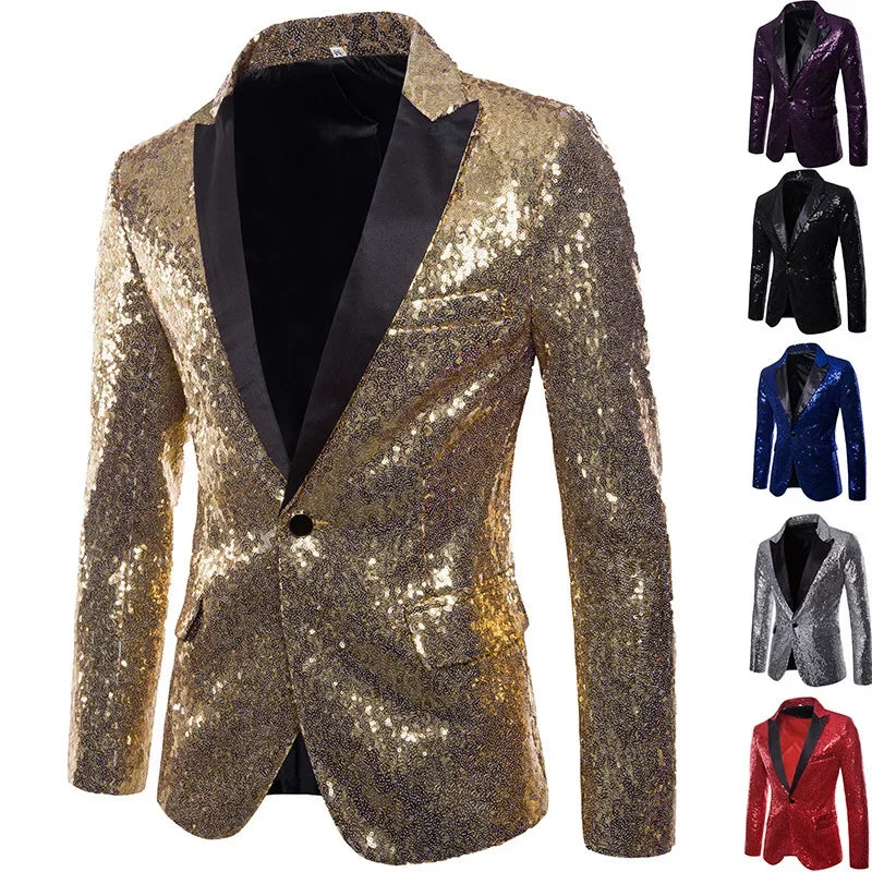 Men's Glitter Party Blazer – Eye-catching Sequin Blazer for Festive Occasions, Stage & Events