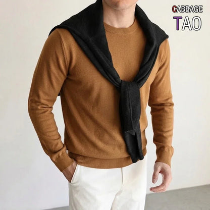 Herren Rundhals Pullover Basic Langarm Strickpullover Einfarbig