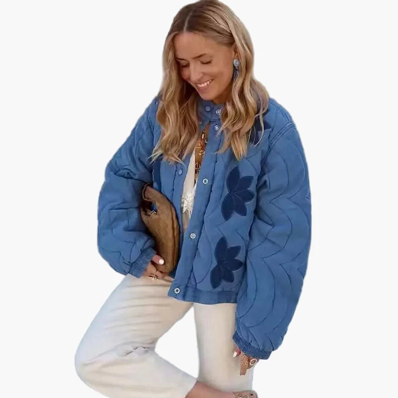 Damen Steppjacke mit Blumenmuster – Modischer Freizeit-Look, Übergangsjacke
