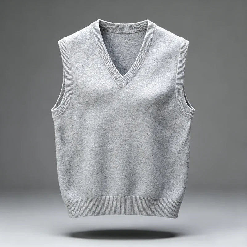 Knitted vest V-neck sleeveless solid color