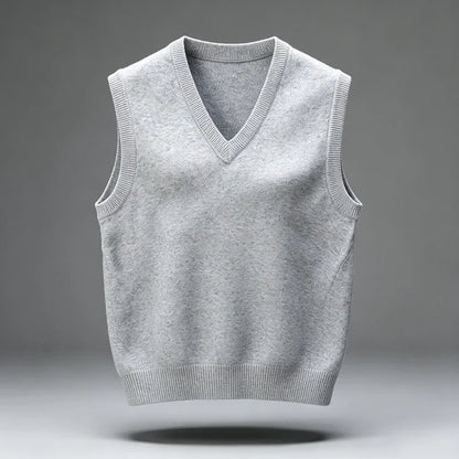 Knitted vest V-neck sleeveless solid color