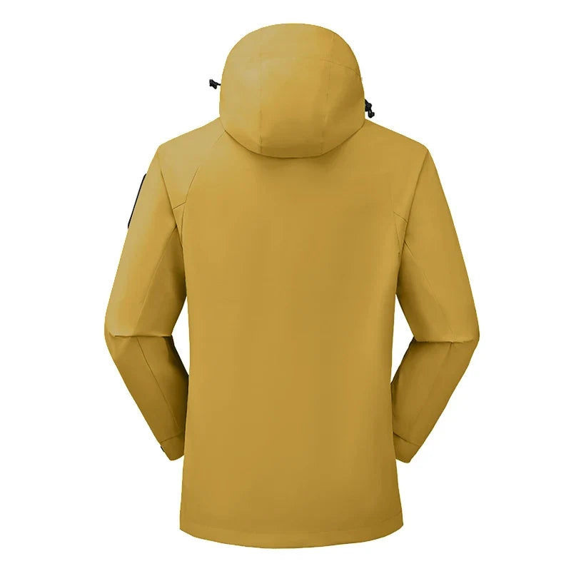 Unisex outdoor jacket with hood and zippered pockets, windproof and water-repellent