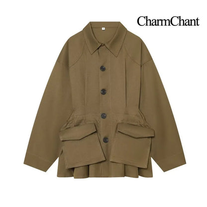 Loose-fit shirt jacket with collar and patch pockets