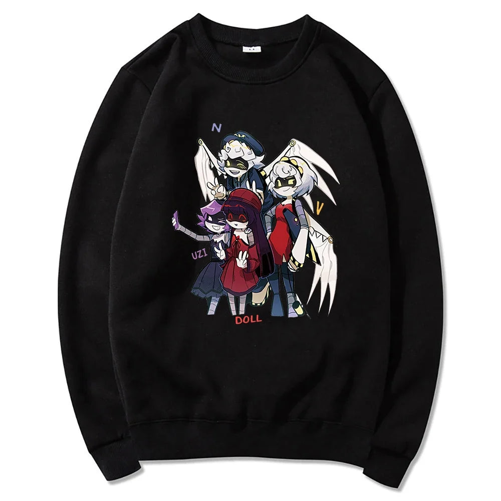 Hoodie mit Kapuze und Anime-Figuren Print Schwarz Unisex