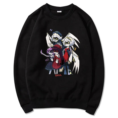 Hoodie mit Kapuze und Anime-Figuren Print Schwarz Unisex