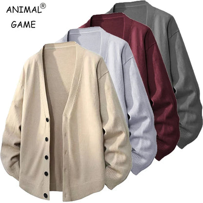 Herren Strickjacke V-Ausschnitt Unifarben Knöpfe