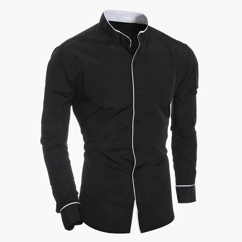 Men's Slim Fit Stand Collar Shirt – Fashionable Business & Casual Shirt with Contrast Elements, Long Sleeve