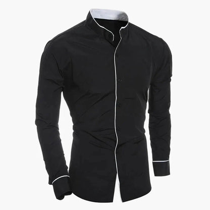 Men's Slim Fit Stand Collar Shirt – Fashionable Business & Casual Shirt with Contrast Elements, Long Sleeve