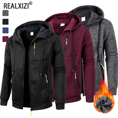Men's hoodie with zip closure, hooded jacket, heathered or solid-colored with neon accents