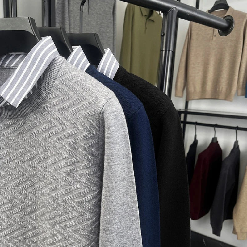 Men's sweater with fake shirt collar in business look – elegant knitted sweater for office & everyday use
