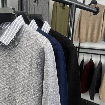 Men's sweater with fake shirt collar in business look – elegant knitted sweater for office & everyday use