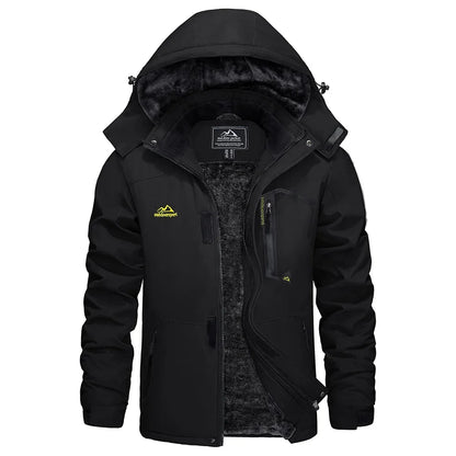 Men's outdoor jacket with hood and faux-fur lining - weatherproof and warm