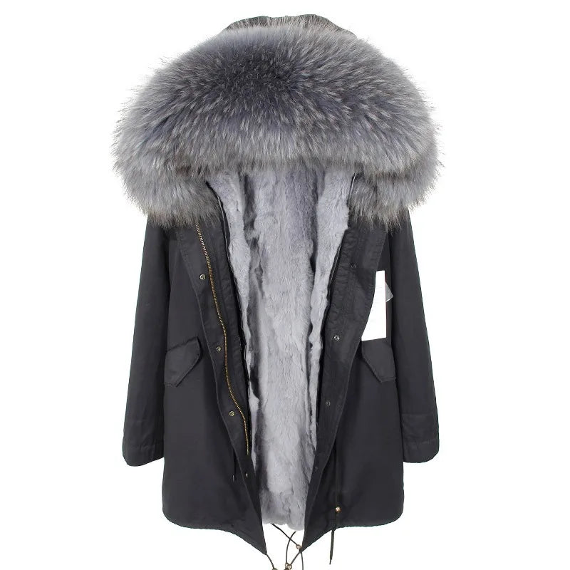 Women's winter parka with removable faux fur collar and lining