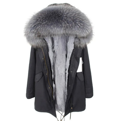 Women's winter parka with removable faux fur collar and lining