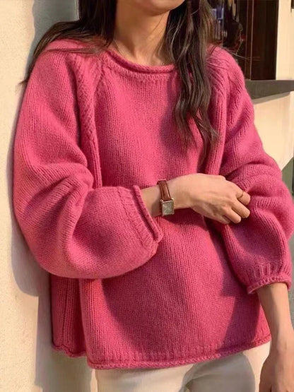 Women's Oversized Crew-Neck Sweater with Wide Sleeves