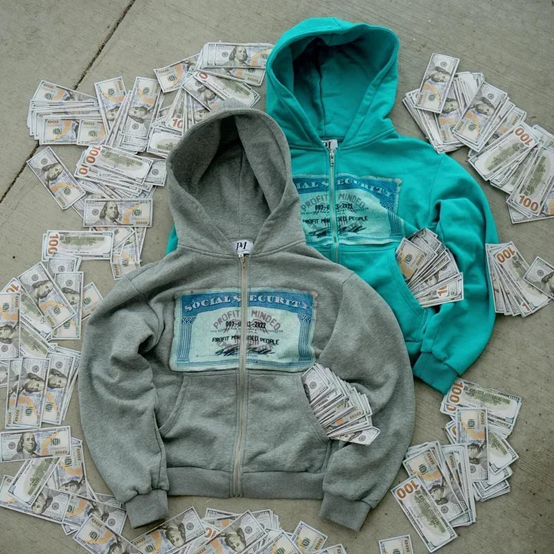 Unisex Zip-Up Hoodie with Hood and Graphic Print