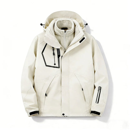Unisex 3-in-1 outdoor jacket with hood and fleece inner jacket, various colors