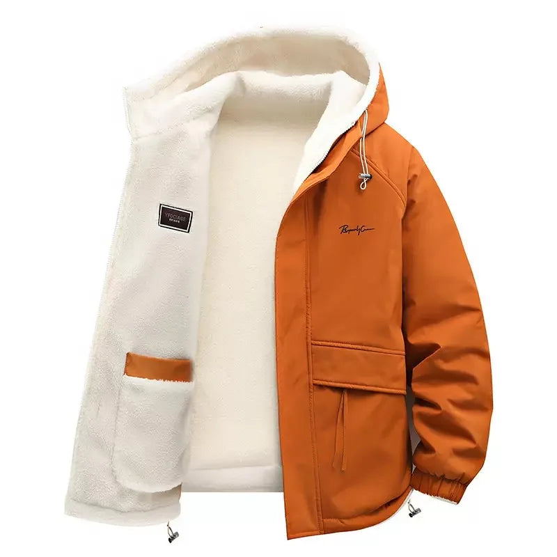 Men's winter jacket with hood and soft fleece lining