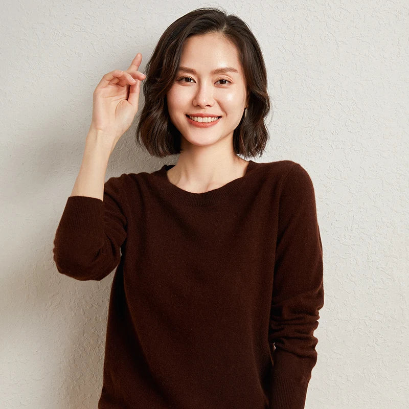 Women's Crew Neck Fine-Knit Long-Sleeve Sweatshirt