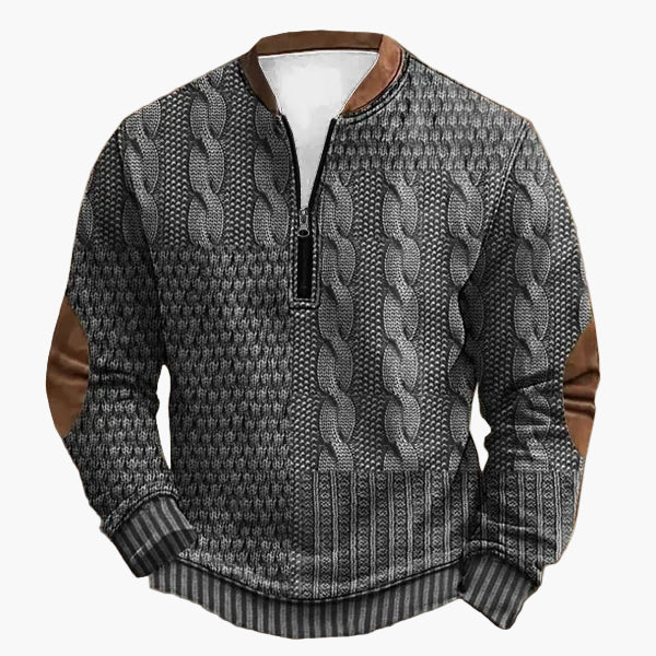 Men's knitted look sweatshirt with stand-up collar and zipper – stylish casual pullover for everyday and outdoor use