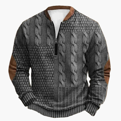 Men's knitted look sweatshirt with stand-up collar and zipper – stylish casual pullover for everyday and outdoor use