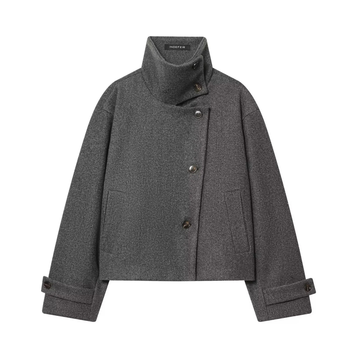 Kurze Damen Übergangsjacke mit Stehkragen und weiten Ärmeln, meliert