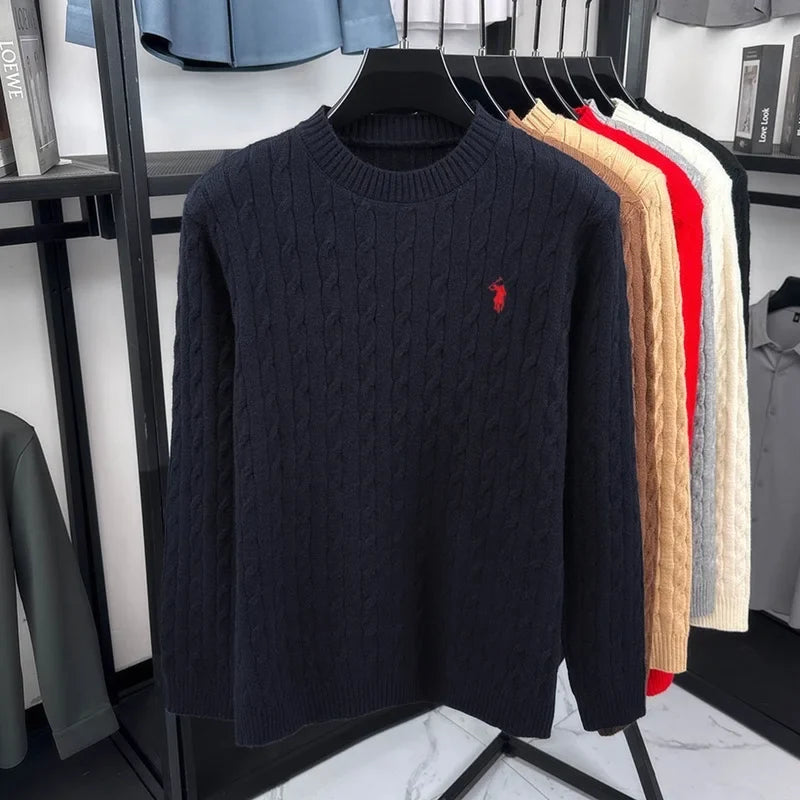 Zopfmuster Pullover Rundhals für Herren, langärmlig