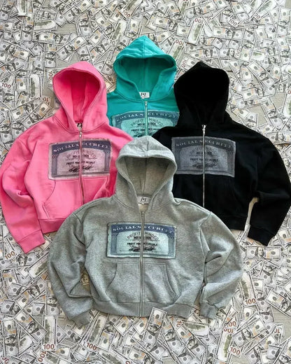 Unisex Zip-Up Hoodie with Hood and Graphic Print