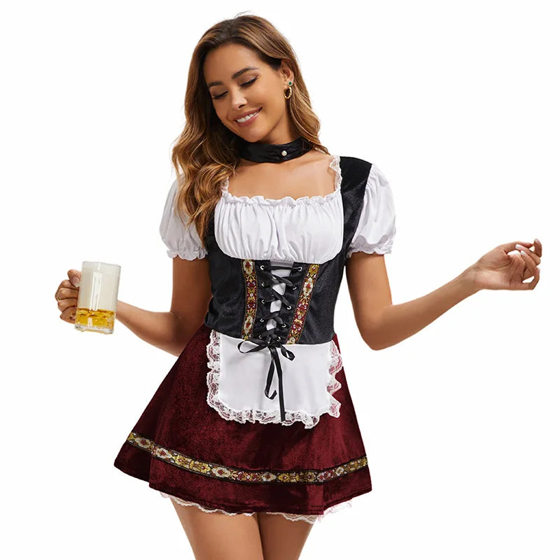Damen Dirndl-Kostüm mit Schürze und Puffärmeln – Oktoberfest Verkleidung
