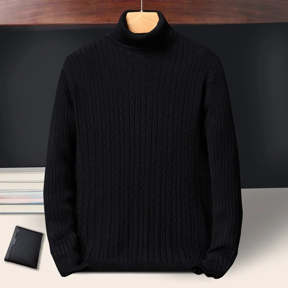 Cable-knit turtleneck sweater, knitted pullover for men