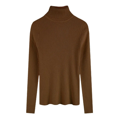 Women's ribbed long-sleeved turtleneck sweater, slim fit