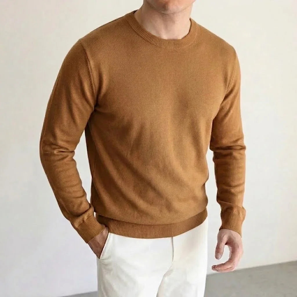 Herren Rundhals Pullover Basic Langarm Strickpullover Einfarbig