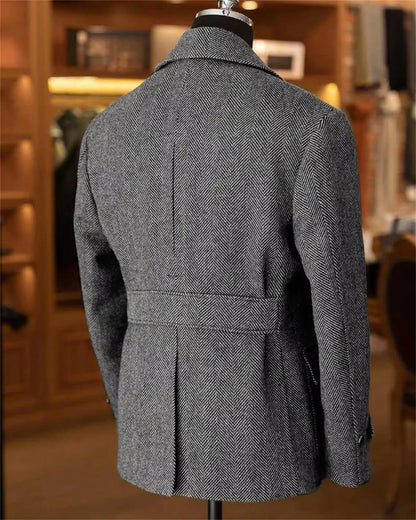 Men's Double-Breasted Vintage Business Blazer – Classic Houndstooth Look for Office & Festive Occasions