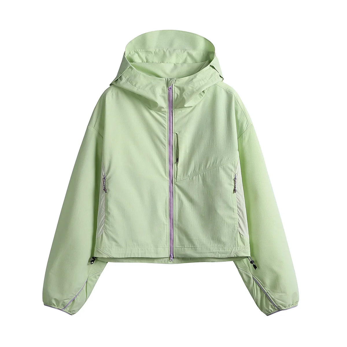 Women's short hooded windbreaker, lightweight, with zipper