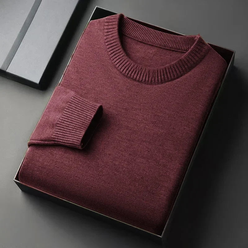 Unisex solid-color rib-knit crew-neck sweater with ribbed cuffs