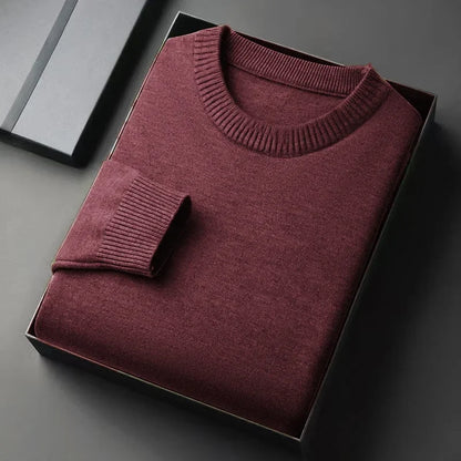Unisex solid-color rib-knit crew-neck sweater with ribbed cuffs