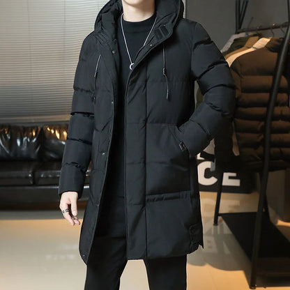 Herren Daunenjacke Winter Lang mit Kapuze Gesteppt